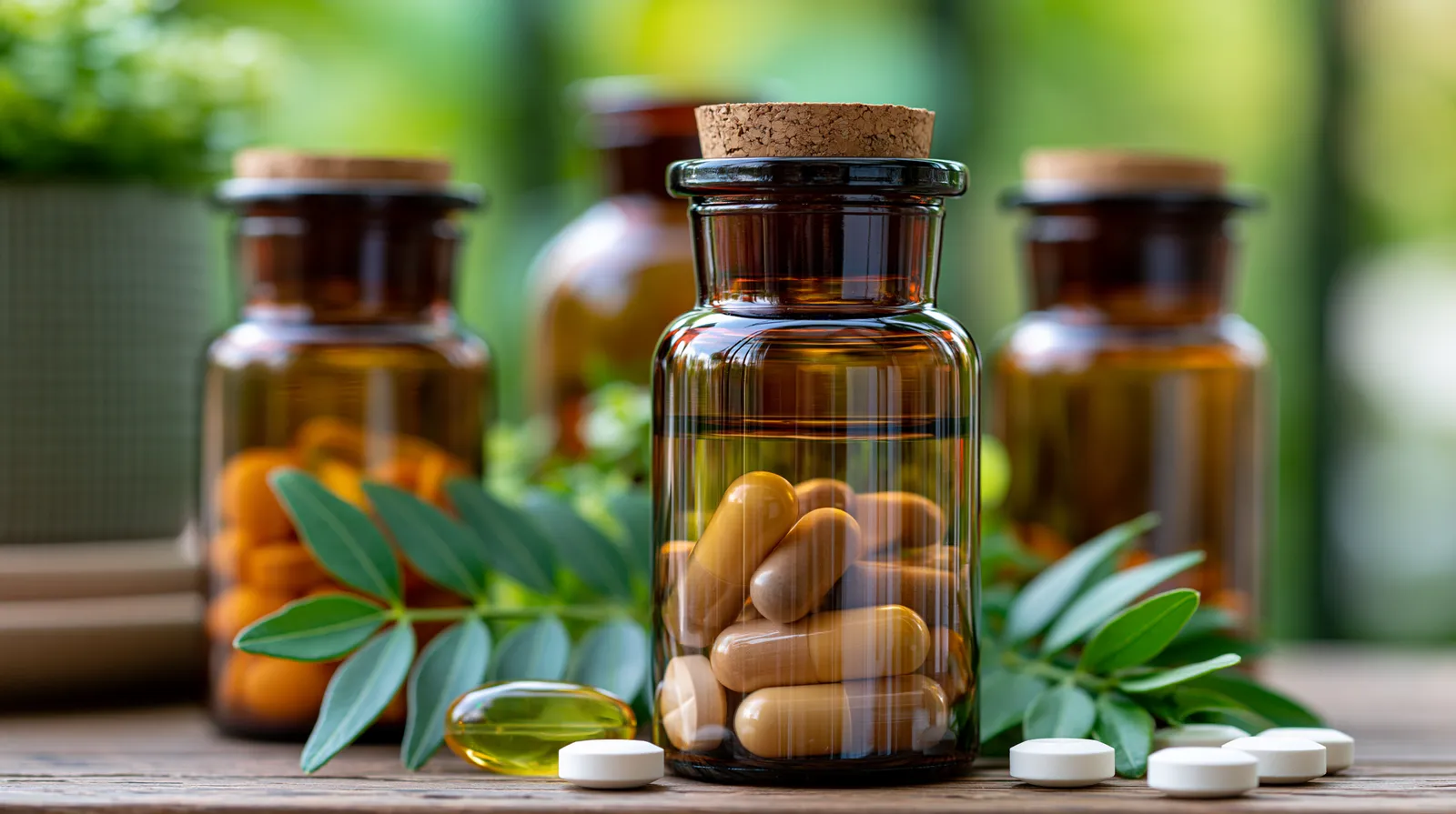 tchitcha. Close up of brown glass supplement bottles with cap 2e1aeab1 813e 42a6 b642 13b542de6596 0 pour acne premenopause
